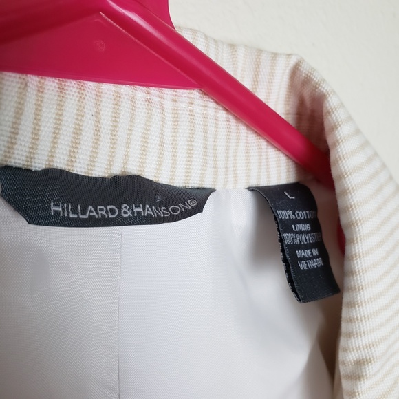 Hillard & Hanson Casual Vertical Striped Pocket Button Cuff Cotton Large Blazer - Picture 5 of 8